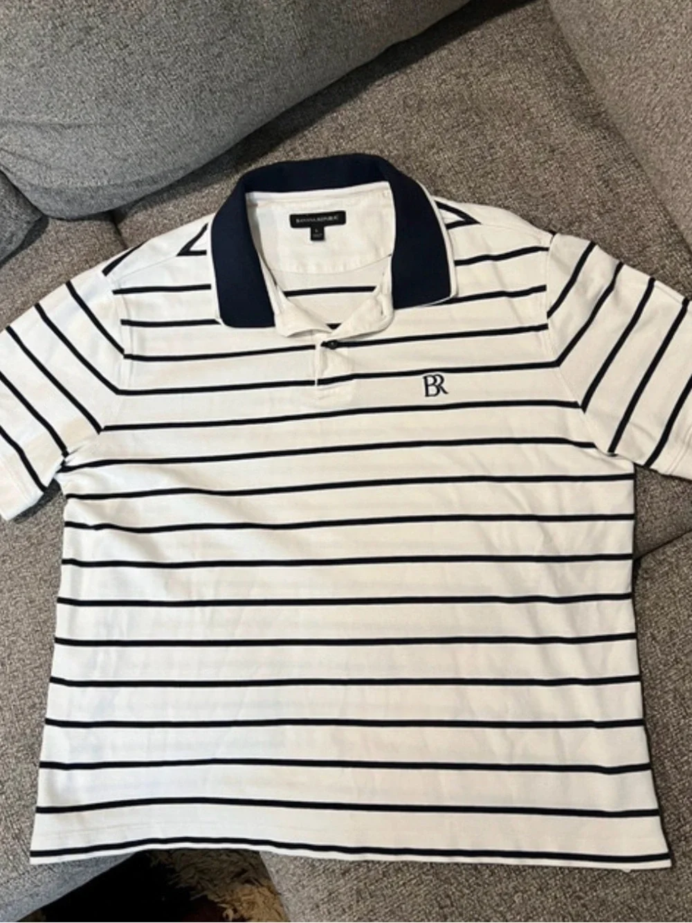 Banana Republic  White & Navy Striped Polo Shirt